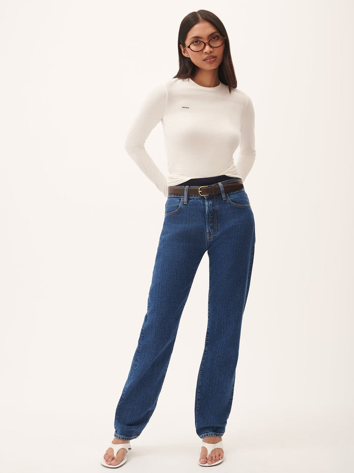 Womens 365 Cotton-Stretch Long-Sleeved Top—Off-White