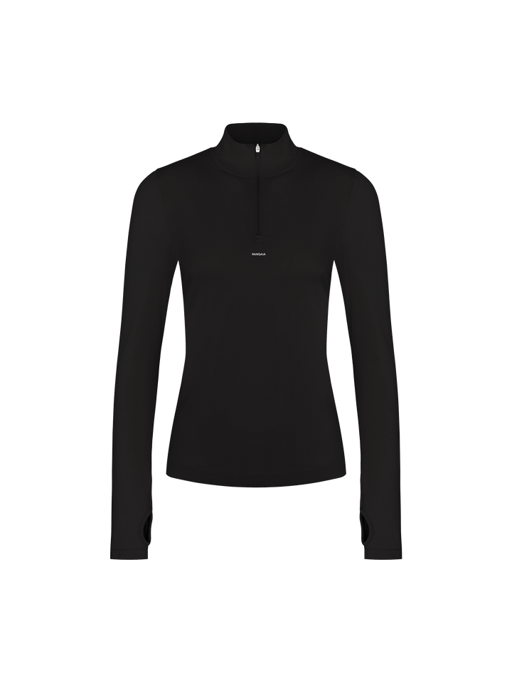 Womens 99% Bio-Based Zipped Long Sleeve Top—Black