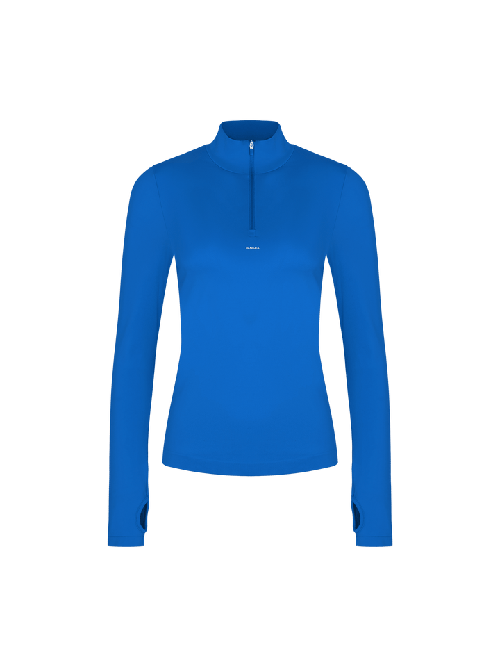 Womens 99% Bio-Based Zipped Long Sleeve Top—Gaia Blue