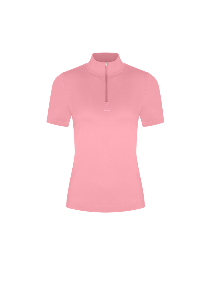 Womens 99% Bio-Based Zipped Short Sleeve Top—Dewy Rose