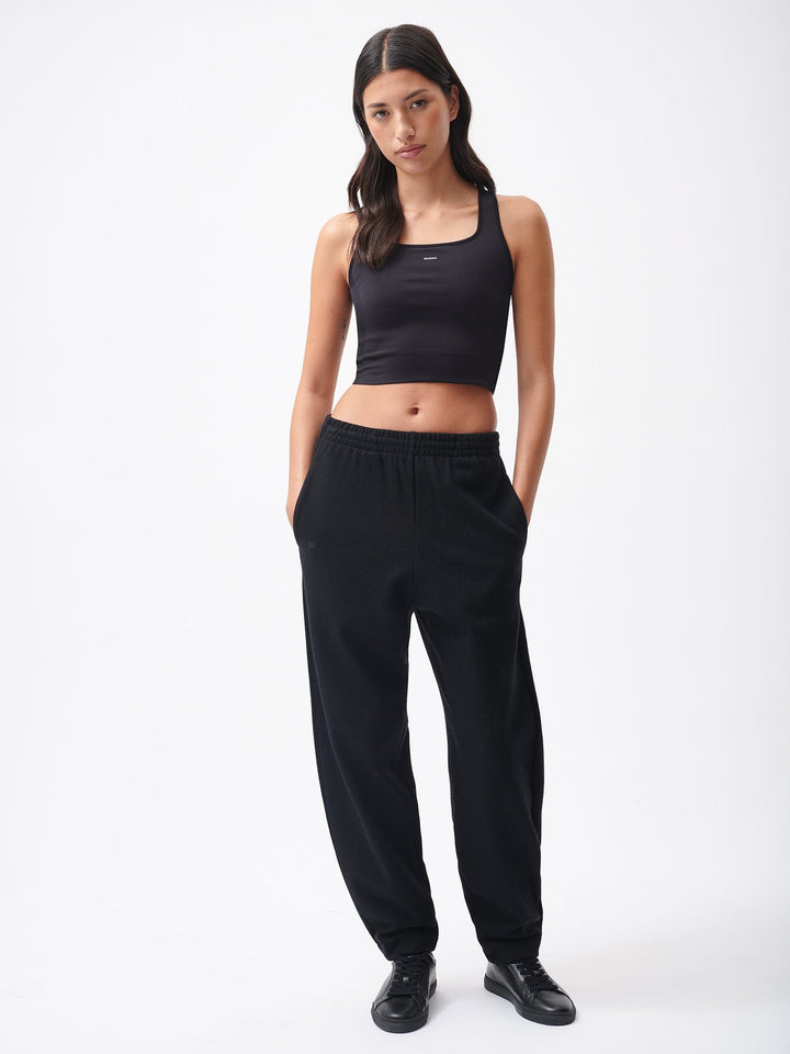 Womens Recycled Wool Jersey Barrel-Leg Track Pants—black