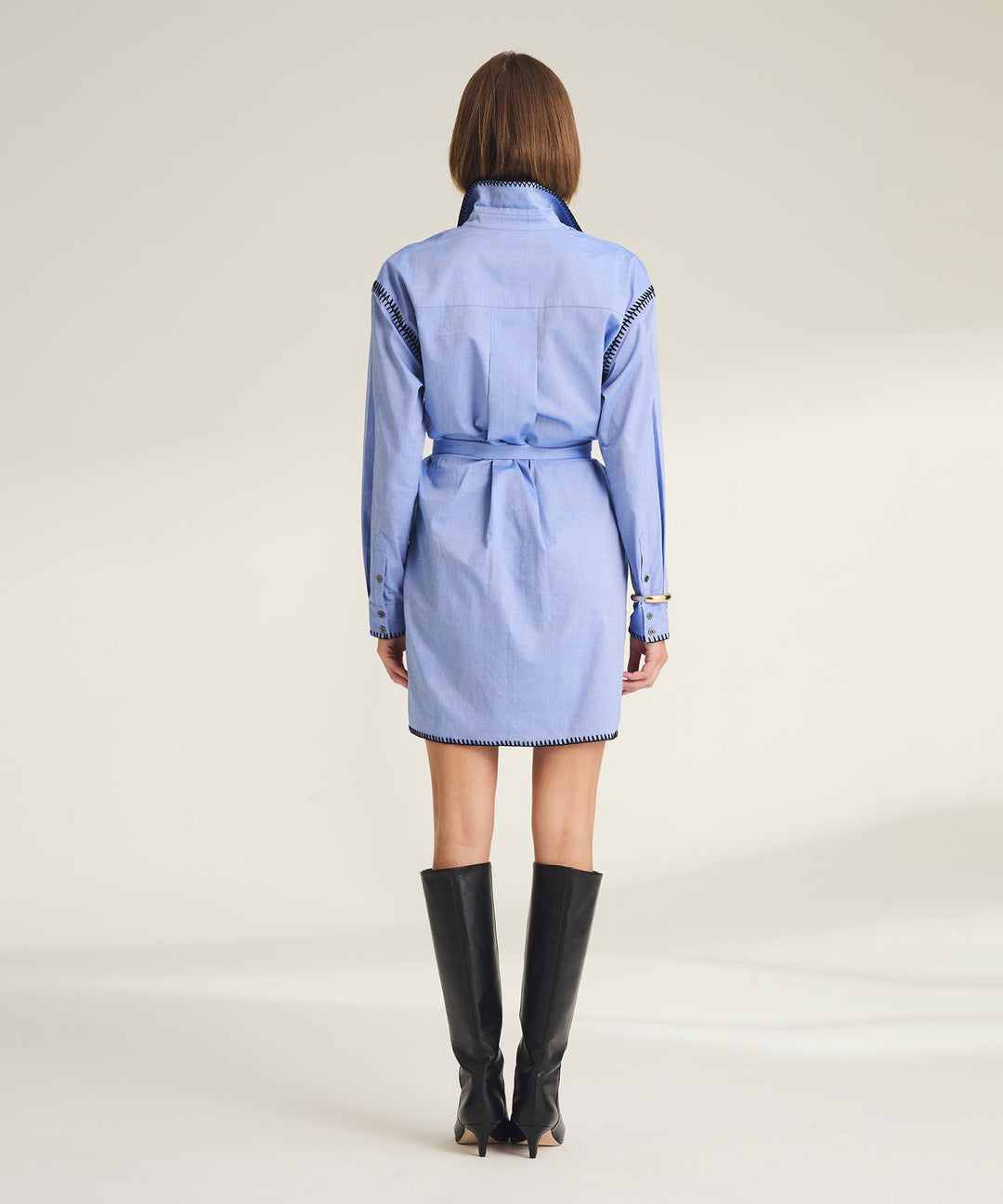 Woven Button Up Dress with Embroidery Detail
