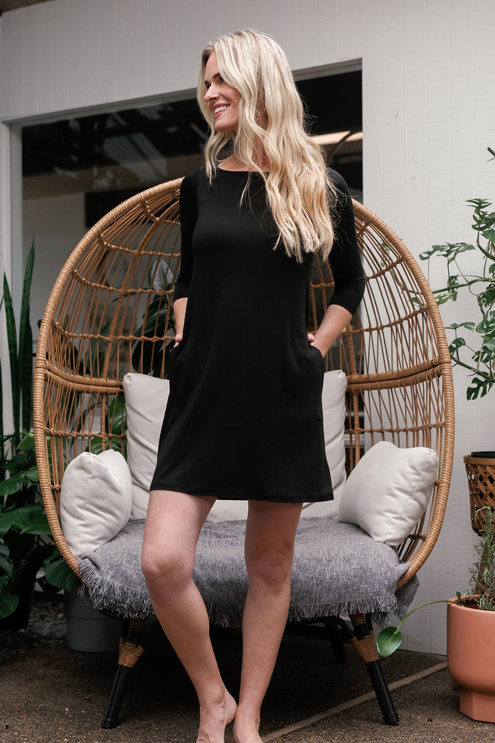 Rita Boatneck A-Line Bamboo Dress with Pockets