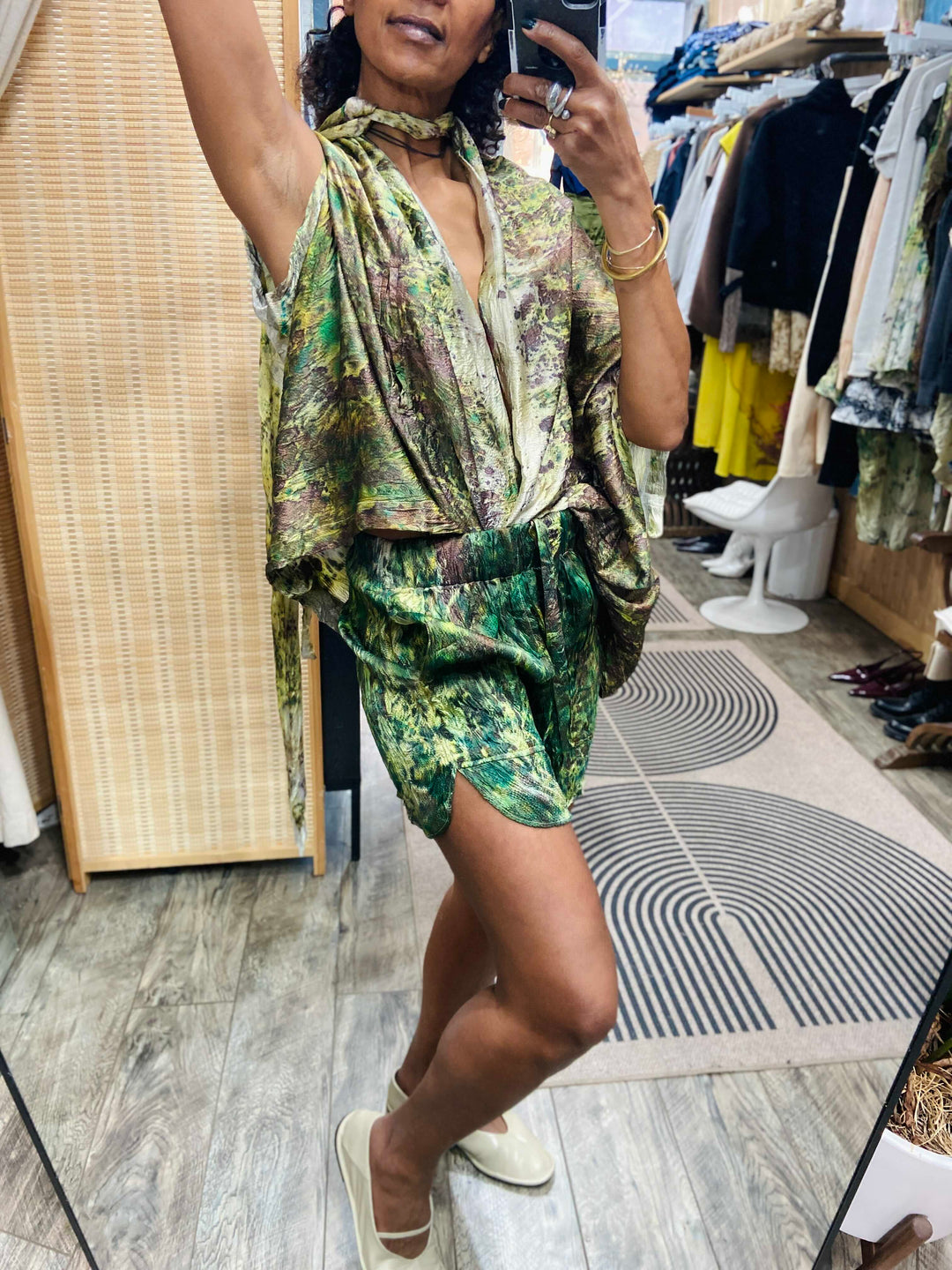 Langano Botanically printed silk shorts