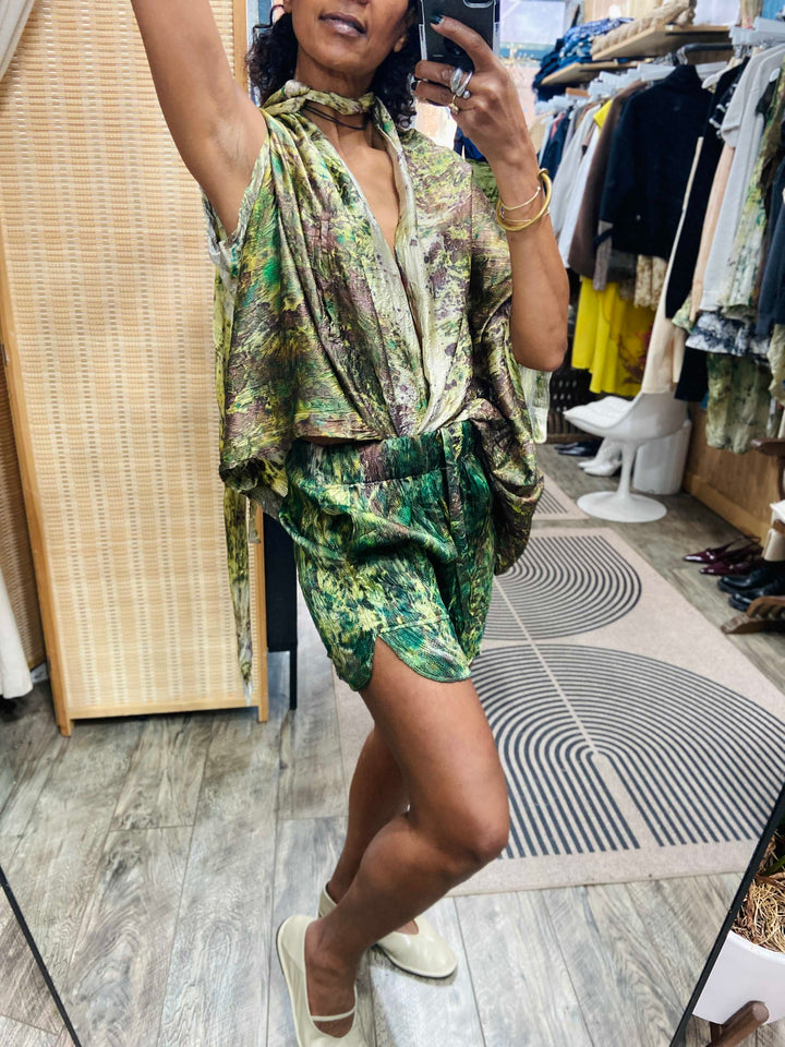 Langano Botanically printed silk shorts